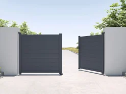 Discount Puerta batiente de aluminio macizo - L305 x H150 cm - Antracita - NAZARIO Portón
