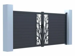 Clearance Puerta batiente de aluminio con calados con motivos Ancho 400 x Alt. 179 cm antracita LABRIT II Portón
