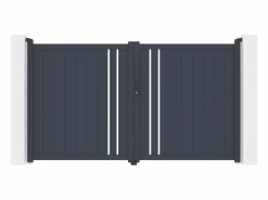 Hot EXPERTLAND Puerta batiente de aluminio semi calada 309x181 cm antracita - TOROMA Gris antracita