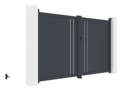 Hot EXPERTLAND Puerta batiente de aluminio semi calada 309x181 cm antracita - TOROMA Gris antracita