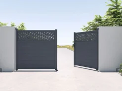 EXPERTLAND Puerta batiente de aluminio semi sólida con patrones L355 x H181 cm antracita - BAZIO