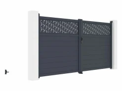 EXPERTLAND Puerta batiente de aluminio semi sólida con patrones L355 x H181 cm antracita - BAZIO