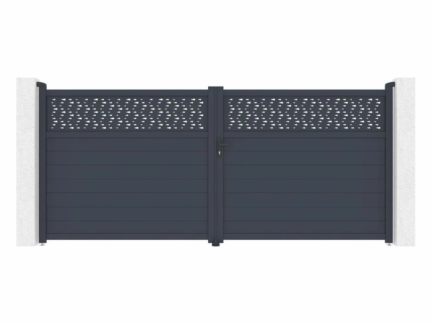EXPERTLAND Puerta batiente de aluminio semimaciza con motivos L397 x H181 cm antracita - BAZIO