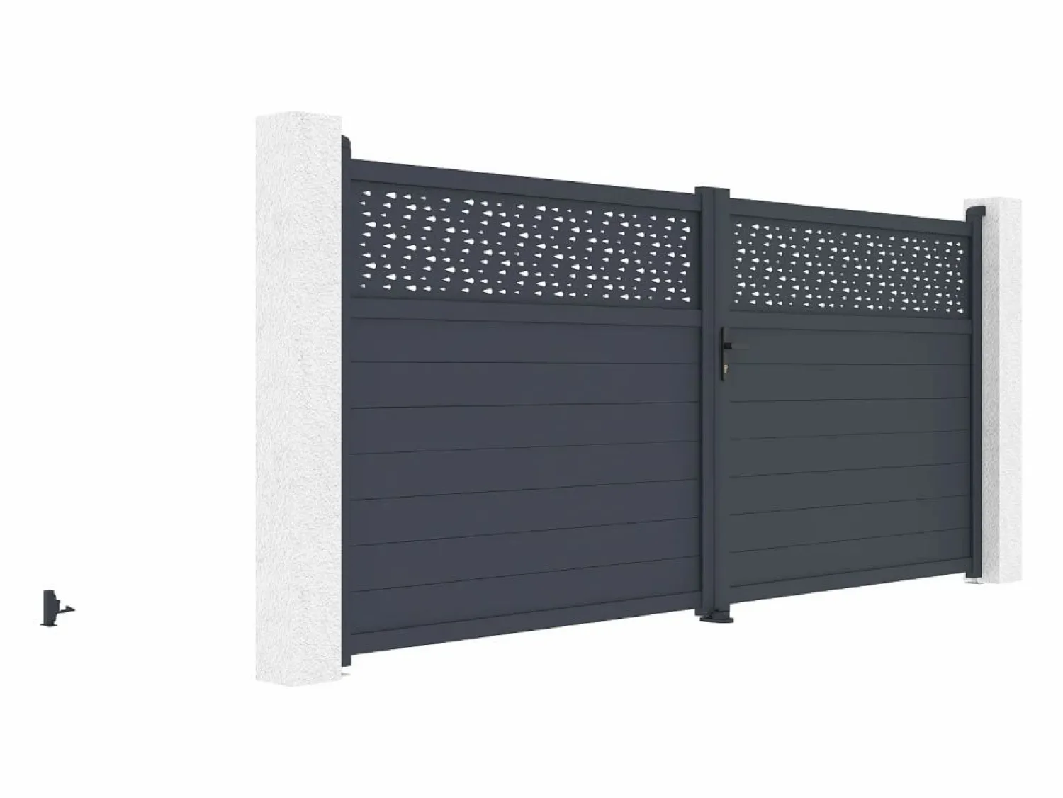 EXPERTLAND Puerta batiente de aluminio semimaciza con motivos L397 x H181 cm antracita - BAZIO