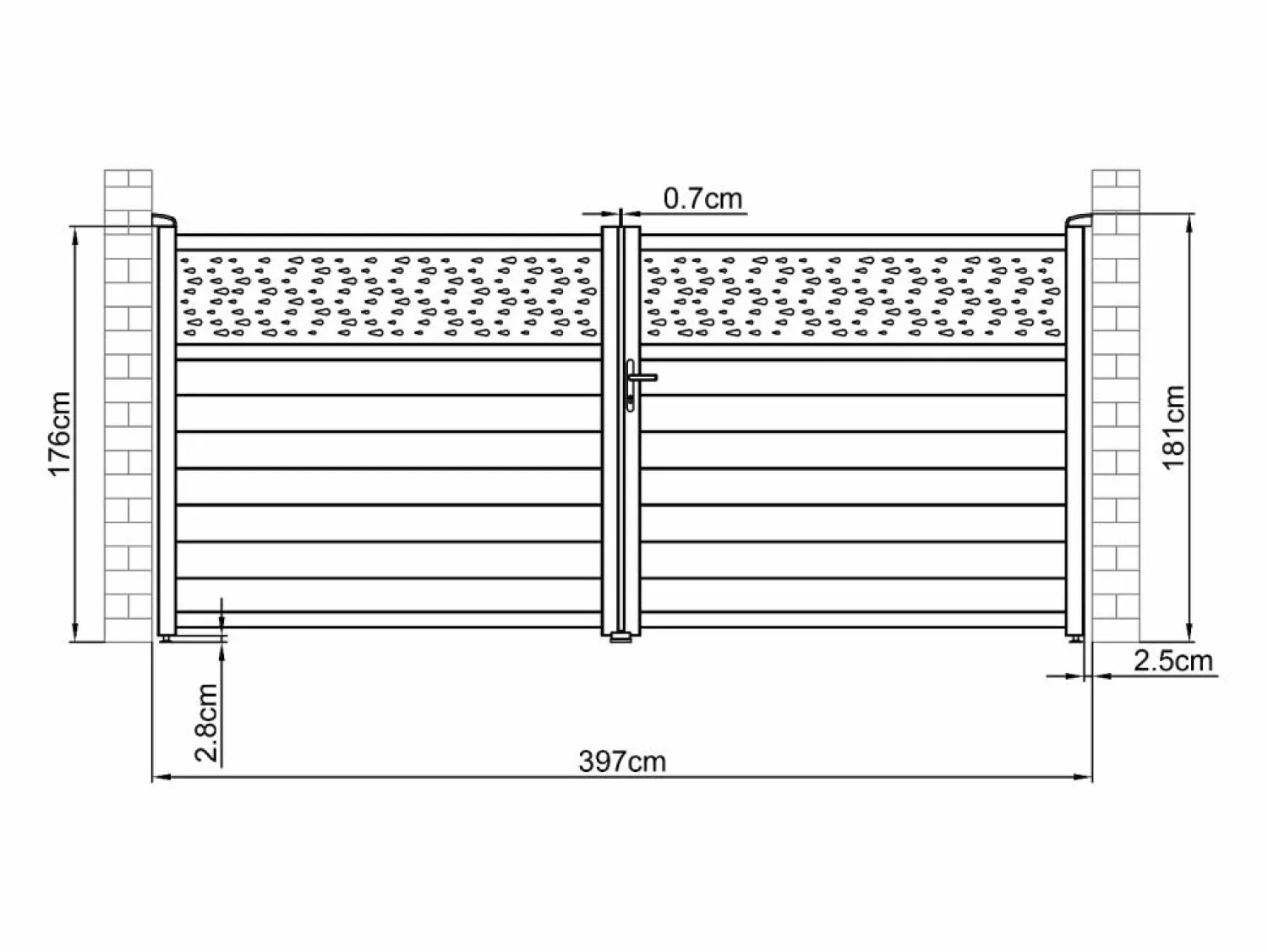 EXPERTLAND Puerta batiente de aluminio semimaciza con motivos L397 x H181 cm antracita - BAZIO