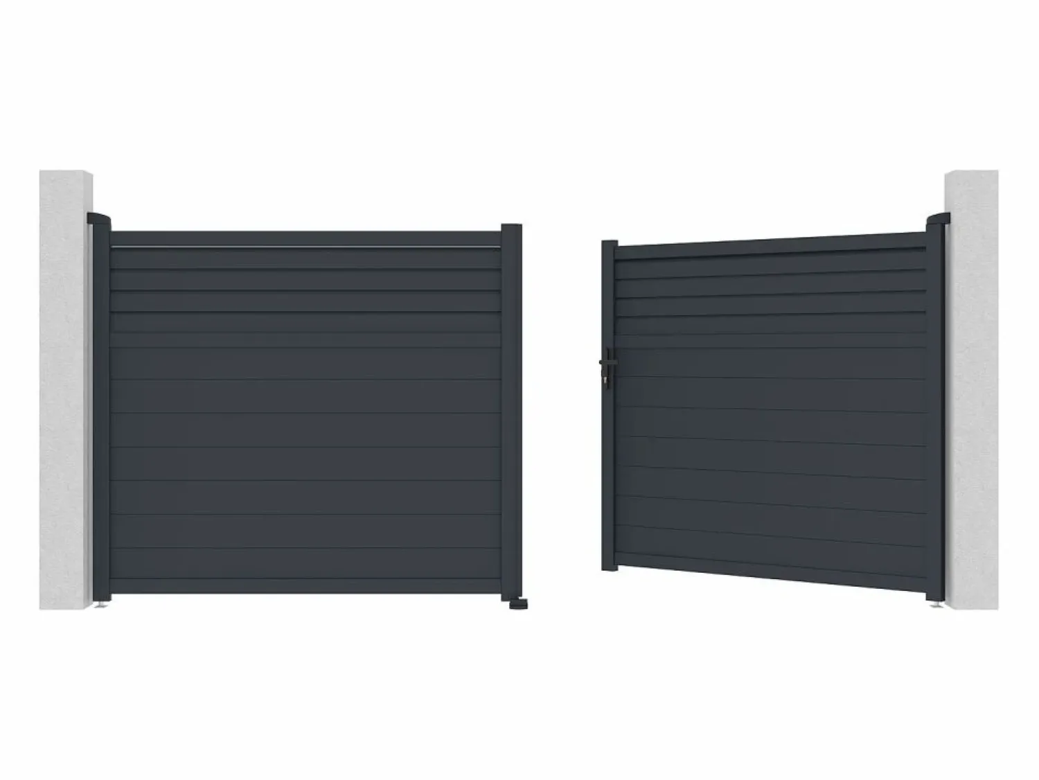 EXPERTLAND Puerta batiente eléctrica de aluminio con lamas L397 x H181 cm - VIAZO Gris antracita