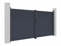 EXPERTLAND Puerta batiente eléctrica de aluminio con lamas L397 x H181 cm - VIAZO Gris antracita