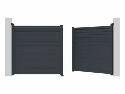 Discount Puerta batiente eléctrica de aluminio con persiana L355 x H181 cm antracita - VIAZO Portón