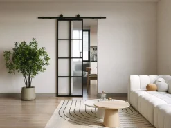 Clearance Puerta corredera aplicada - aluminio y cristal esmerilado - Alt. 205 x Ancho 83 cm - WILDEN II Puerta Corredera