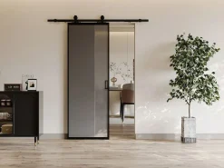 New Vente-unique Puerta corredera con riel - aluminio vidrio ahumado mate - Alt. 205 x L63 cm - LINCI II Negro