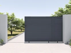 Best Puerta corredera de aluminio con lamas L416 x H180 cm antracita - VIAZO Portón