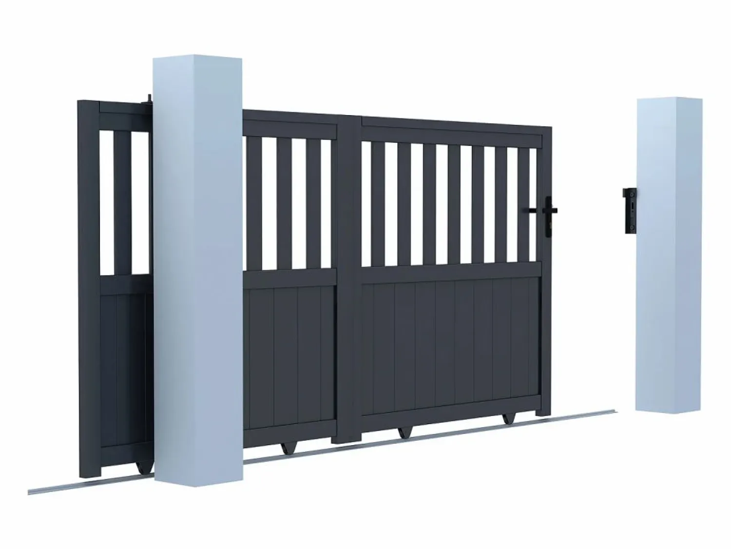 Outlet EXPERTLAND Puerta corredera de aluminio con calados Ancho 314 x Alt. 149 cm TARNOS II Gris antracita