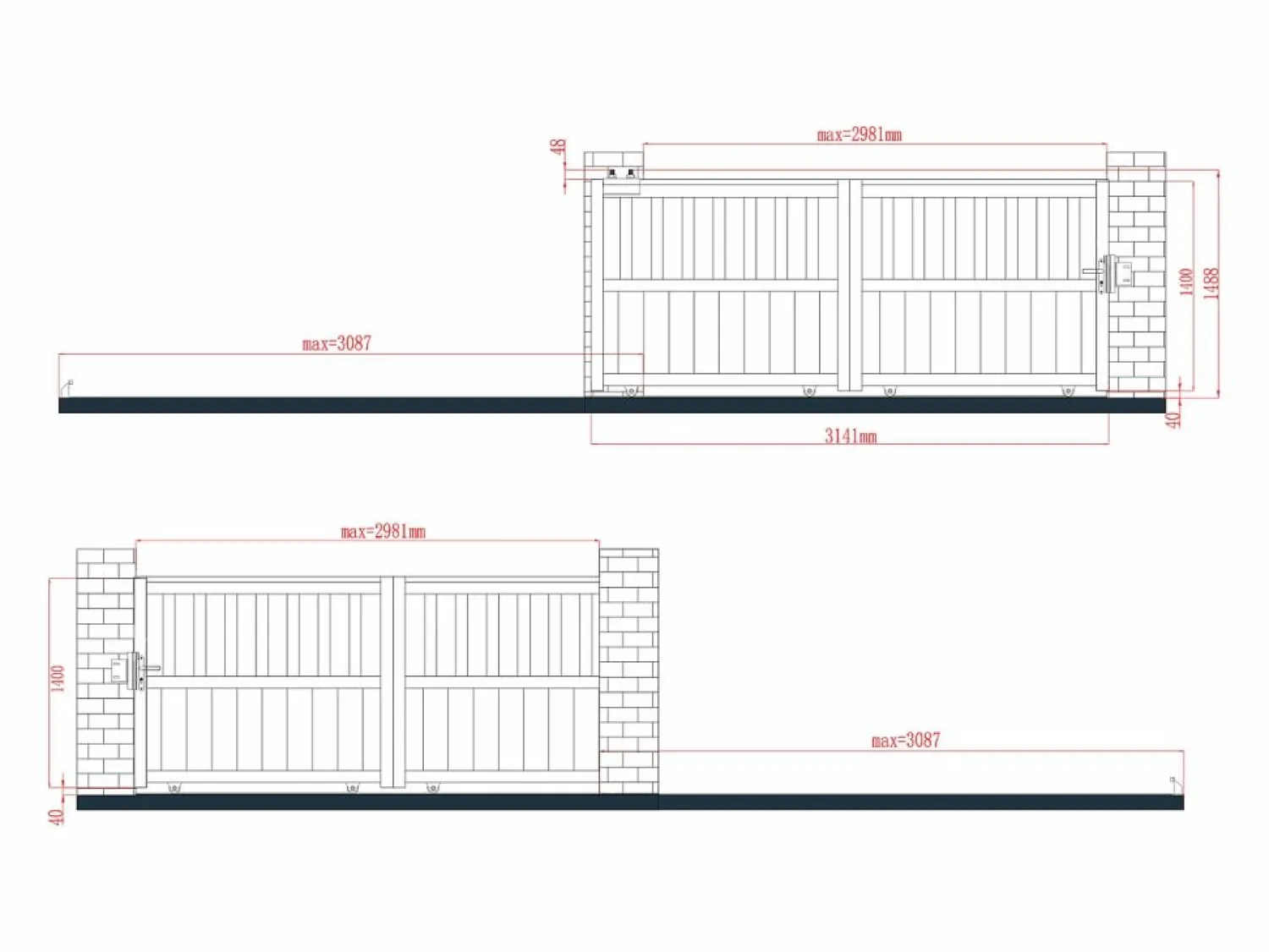 Outlet EXPERTLAND Puerta corredera de aluminio con calados Ancho 314 x Alt. 149 cm TARNOS II Gris antracita