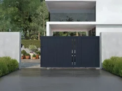 Clearance EXPERTLAND Puerta corredera de aluminio semicalada L421 x H180 cm antracita - TOROMA Gris antracita
