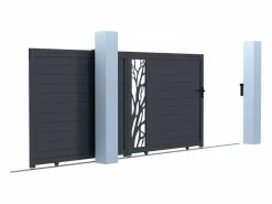 EXPERTLAND Puerta corredera de aluminio con calados con motivos Ancho 400 x Alt. 179 cm antracita LABRIT II