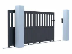EXPERTLAND Puerta corredera de aluminio con calados Ancho 314 x Alt. 149 cm antracita TARNOS II