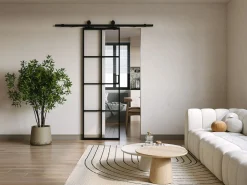 Outlet Vente-unique Puerta corredera de aluminio y vidrio templado - Alt. 205 x Ancho 63 cm - WILDEN II Negro