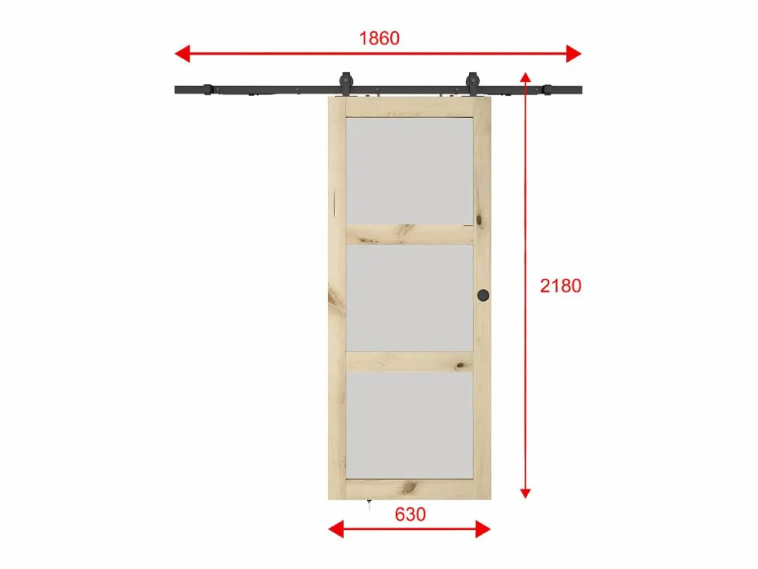 Vente-unique Puerta corredera de madera con riel y 3 ventanas - Cristal templado esmerilado - ACOSTA II
