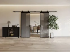 Online Vente-unique Puerta corredera doble - cristal templado ahumado - 2 x Alt. 205 x Ancho 93 cm - LINCI II Negro