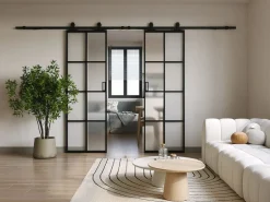 Vente-unique Puerta corredera doble - vidrio templado esmerilado - 2 x Alt. 205 x L63 cm - WILDEN II