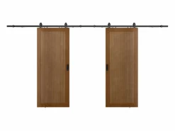 Discount Puerta corredera doble con riel MDF y madera natural oscura - 2 x Alt. 205 x L93 cm - SANDORA Puerta Corredera