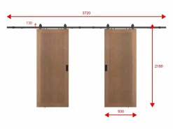 Discount Puerta corredera doble con riel MDF y madera natural oscura - 2 x Alt. 205 x L93 cm - SANDORA Puerta Corredera