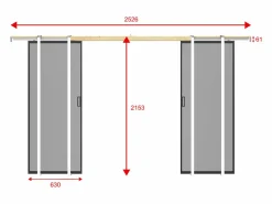 Vente-unique Puerta corredera doble con empotramiento - vidrio ahumado esmerilado - 2 x Alt. 205 x L63 cm - LINCI II