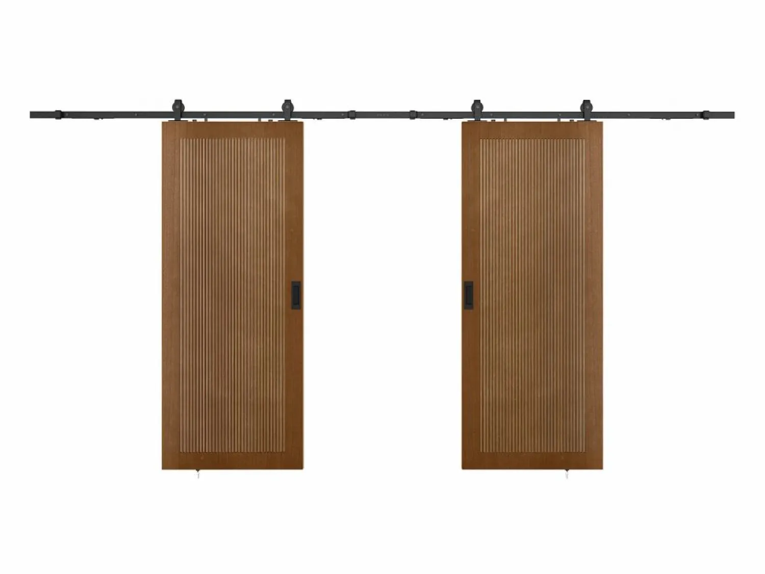 Vente-unique Puerta corredera doble con riel de MDF y madera natural oscuro - 2 x Alt. 205 x L73 cm - SANDORA Color natural oscuro
