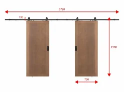 Vente-unique Puerta corredera doble con riel de MDF y madera natural oscuro - 2 x Alt. 205 x L73 cm - SANDORA Color natural oscuro