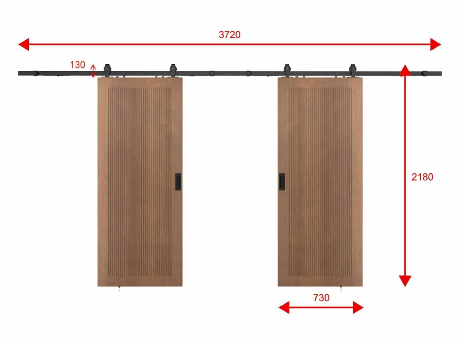Vente-unique Puerta corredera doble con riel de MDF y madera natural oscuro - 2 x Alt. 205 x L73 cm - SANDORA Color natural oscuro