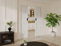 Online Vente-unique Puerta corredera doble empotrada en madera y MDF - - 83 cm - NEFARA Blanco