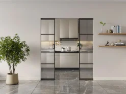 Best Puerta corredera doble empotrable vidrio esmerilado, aluminio 2 x Alt. 205 x L93 cm SINCA II Puerta Corredera