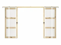 Clearance Vente-unique Puerta corredera doble empotrada 3 ventanas 2 x L63 cm Vidrio templado ACOSTA II Color natural claro