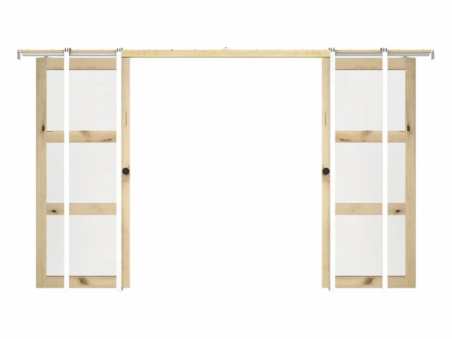 Clearance Vente-unique Puerta corredera doble empotrada 3 ventanas 2 x L63 cm Vidrio templado ACOSTA II Color natural claro