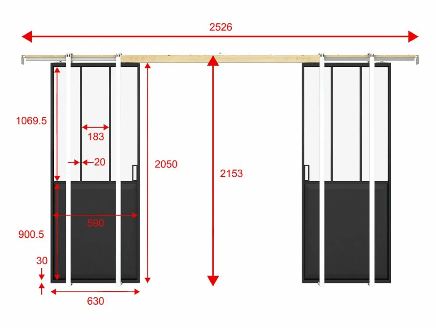 Best Puerta corredera doble empotrada vidrio templado 2 x Alt. 205 x Ancho 63 cm, ARTISTO II Puerta Corredera