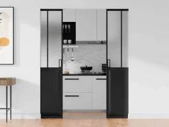 Sale Vente-unique Puerta corredera doble sistema de empotrado vidrio esmerilado 2 x Alt. 205 x Ancho 83 cm, ARTISTO II Negro
