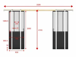 Sale Vente-unique Puerta corredera doble sistema de empotrado vidrio esmerilado 2 x Alt. 205 x Ancho 83 cm, ARTISTO II Negro