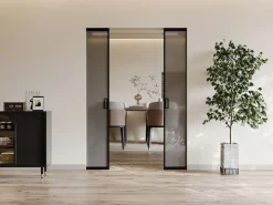 Online Puerta corredera doble sistema de empotramiento - vidrio ahumado - 2 x Alt. 205 x Ancho 73 cm - LINCI II Puerta Corredera