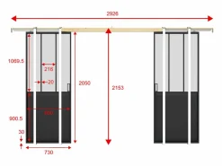 Vente-unique Puerta corredera doble sistema de empotrado vidrio esmerilado 2 x Alt. 205 x Ancho 73 cm, ARTISTO II