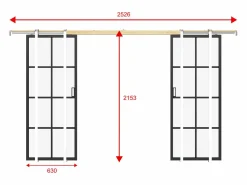 Vente-unique Puerta corredera doble sistema empotrable vidrio templado - 2 x Alt. 205 x L63 cm - WILDEN II