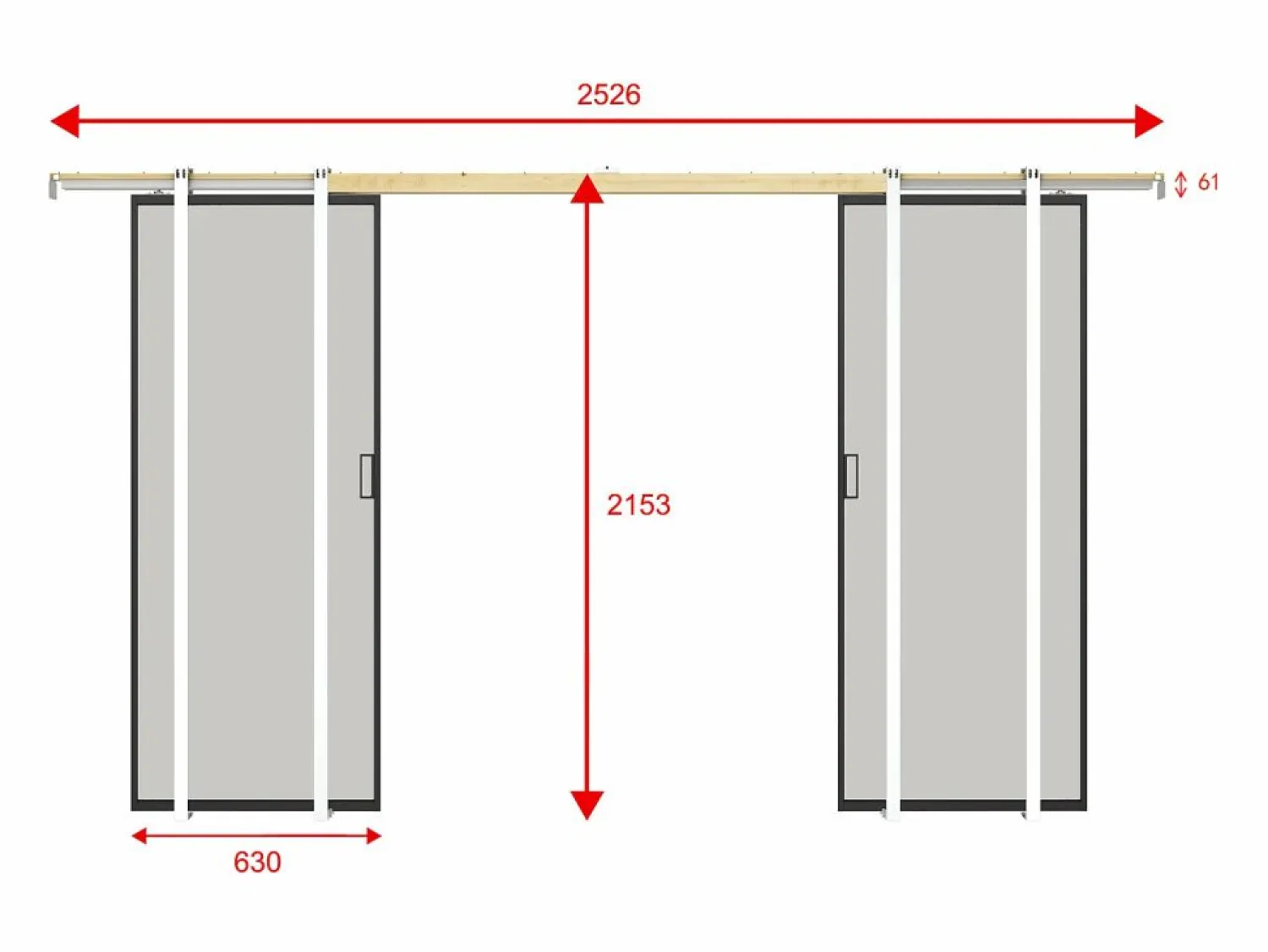 Vente-unique Puerta corredera doble sistema de empotrado vidrio esmerilado 2 x Alt. 205 x Ancho 63 cm - LINCI II