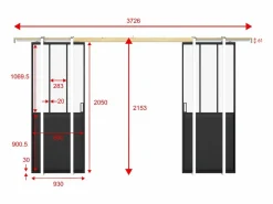 Sale Vente-unique Puerta corredera doble sistema de empotrable vidrio templado, 2 x Alt. 205 x Ancho 93 cm, ARTISTO II Negro