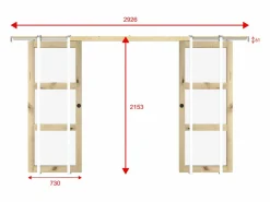 Hot Puerta corredera doble sistema de empotrado 3 ventanas 2 x L73 cm Vidrio templado ACOSTA II Puerta Corredera