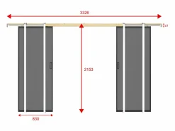 New Puerta corredera doble sistema de empotramiento - vidrio ahumado - 2 x Alt. 205 x Ancho 83 cm - LINCI II Puerta Corredera