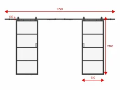 Hot Vente-unique Puerta corredera doble vista vidrio esmerilado, aluminio, 2 x Alt. 205 x L93 cm SINCA II Negro