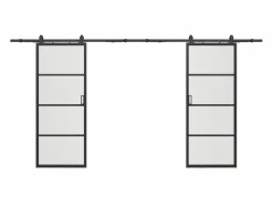 Vente-unique Puerta corredera doble vista vidrio transparente - 2 x Alt. 205 x L63 cm - SINCA II