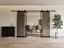 Outlet Vente-unique Puerta corredera doble vista - cristal ahumado - 2 x Alt. 205 x L63 cm - LINCI II Negro
