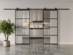 Discount Puerta corredera doble vista vidrio esmerilado, aluminio, 2 x Alt. 205 x L73 cm SINCA II Puerta Corredera