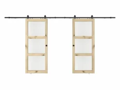 Vente-unique Puerta corredera doble vista con riel, 2 x Alt. 205 x L63 cm, Vidrio templado, ACOSTA II Color natural claro