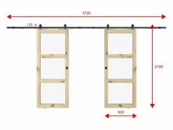 Vente-unique Puerta corredera doble vista con riel, 2 x Alt. 205 x L93 cm, Vidrio templado, ACOSTA II